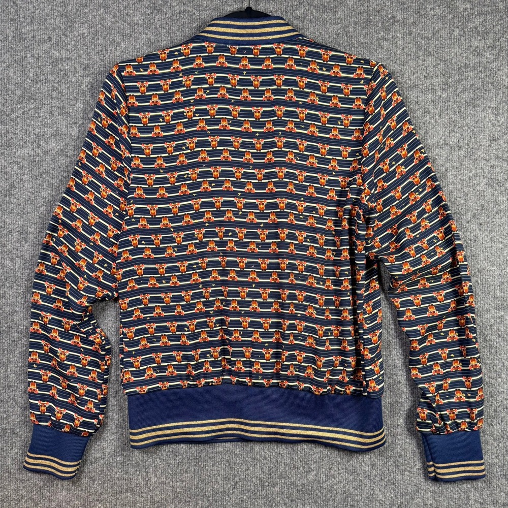 Farm Rio Bomber Jacket Womens Medium Navy Blue Owl Print Metallic RARE Zip Up - Picture 9 of 9